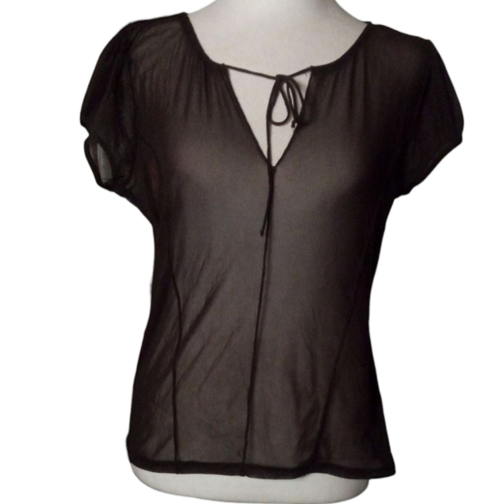 Vintage The Limited Chocolate Brown Nylon Mesh Sheer Top Size Large